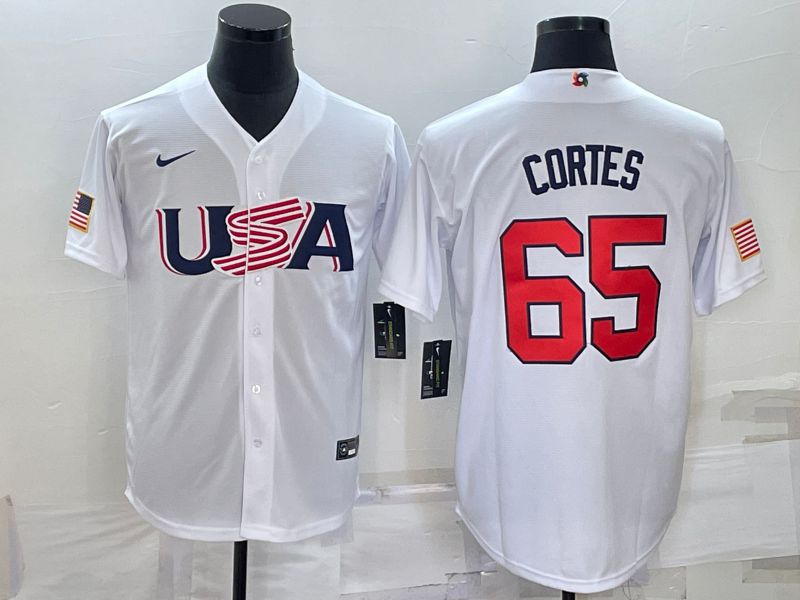 Men 2023 World Cub USA #65 Cortes White Nike MLB Jersey6